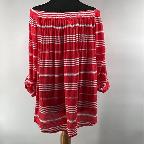 Revolve faithful the brand off the shoulder striped shirt roll up sleeve sz lg - Picture 12 of 14